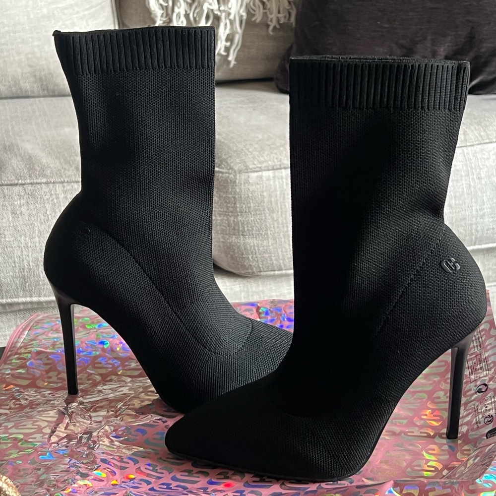 New Black Sock-Like Ankle Heels with Stiletto